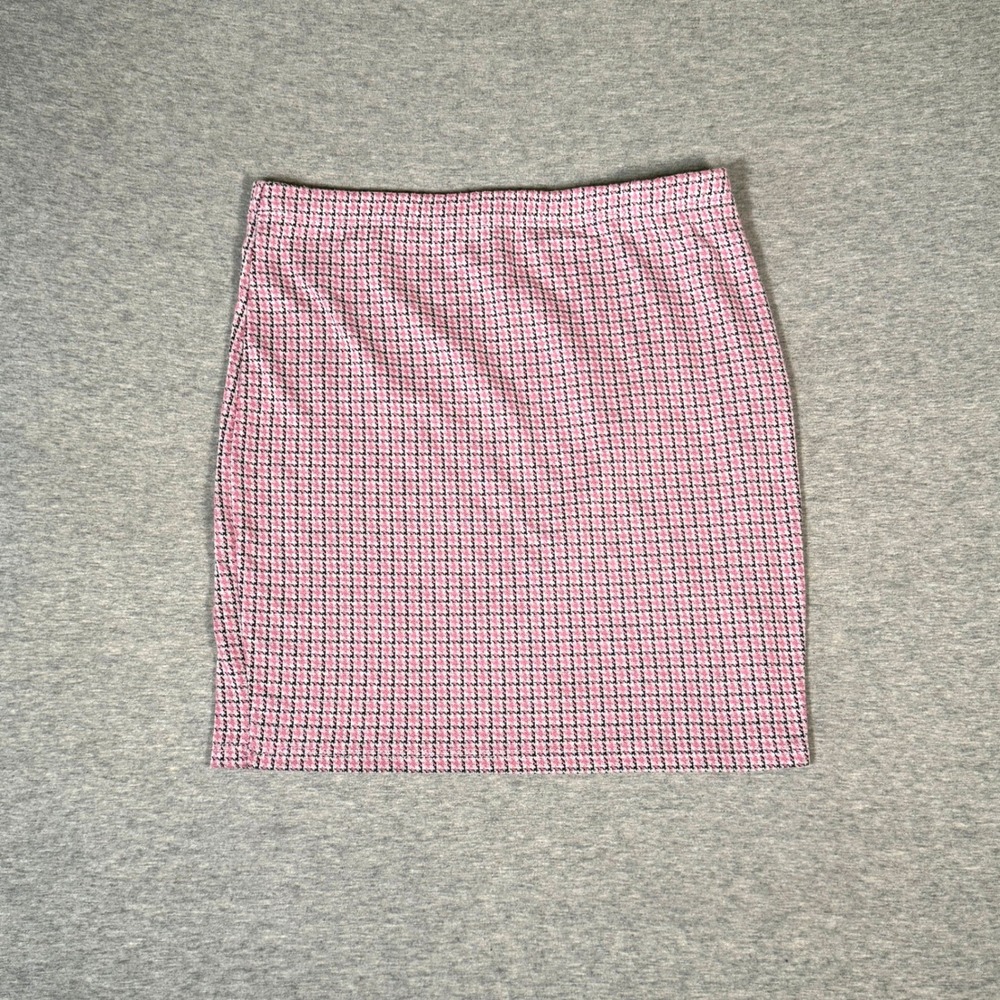 Kik Pink Houndstooth Mini Skirt Womens Large Checkered Bodycon Preppy Stretch